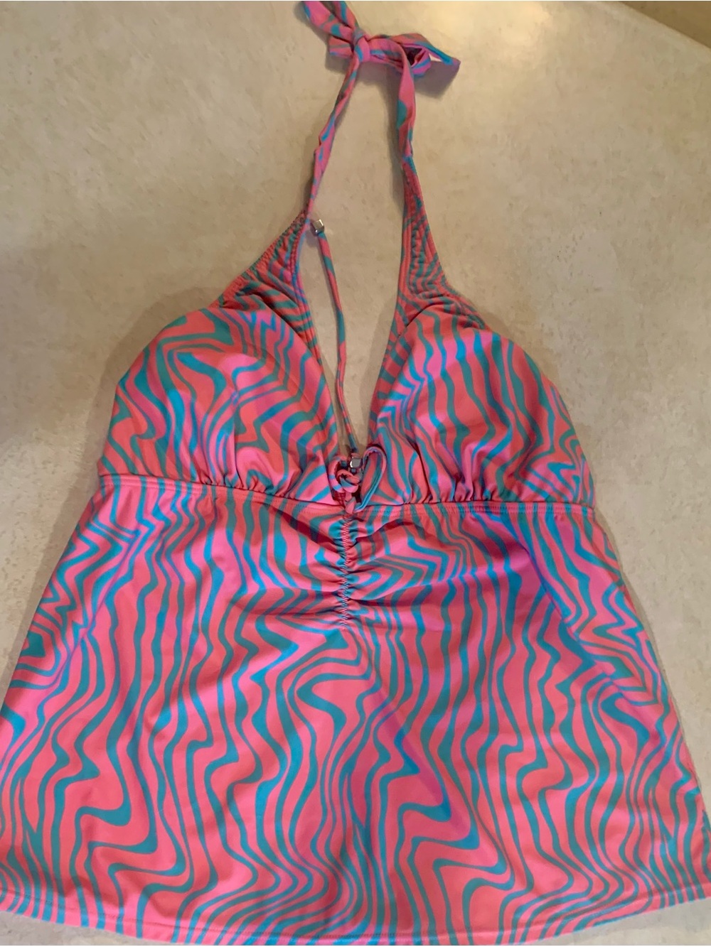VENUS Pink and Teal Zebra-Print Halter Tankini Swim Top 16